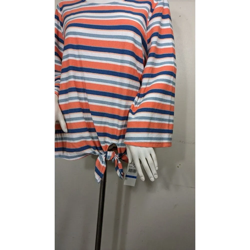 Ruby R Women Pullover Orange Blue Side Tie Knit Striped Top Blouse Sz XL (13) - Picture 2 of 13